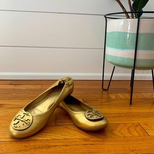 Gold Tory Burch Minnie Flats